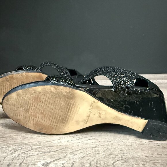 Donald J Pilner, Jolie Black Leather, High Heels Sandals, Lace detail, T-stap - Picture 8 of 10